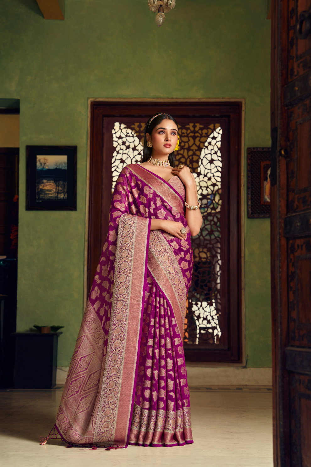 Two Ply Weaving Polyester Georgette Saree with Weaving Buta - LaVante Fashion