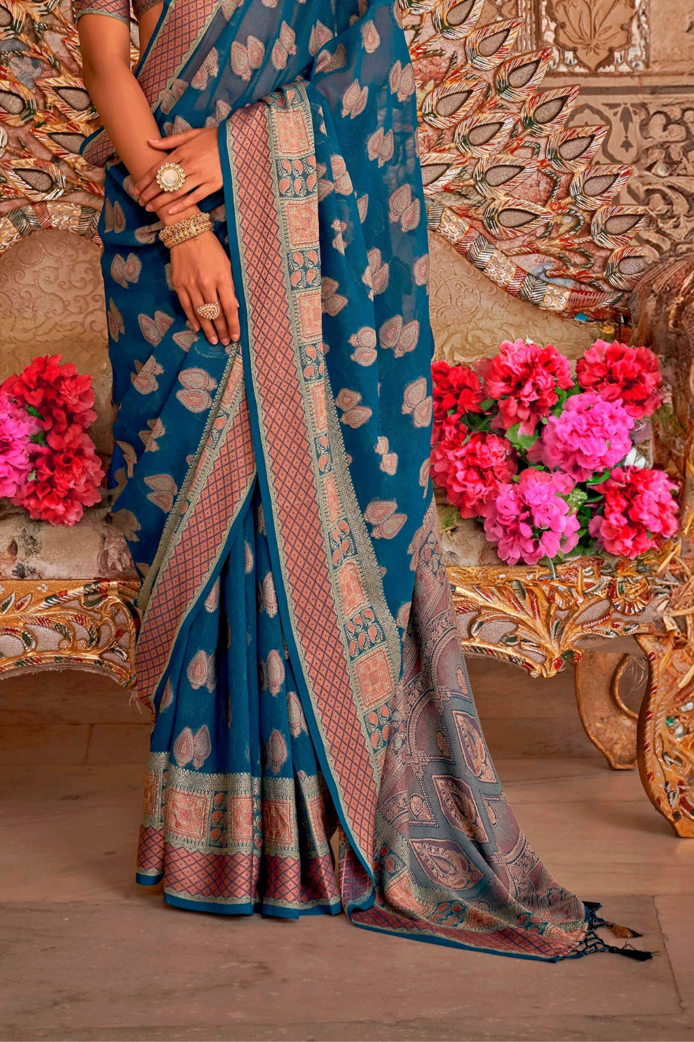 TWP Georgette Saree with Weaving Buta, Border & Pallu, - LaVante Fashion