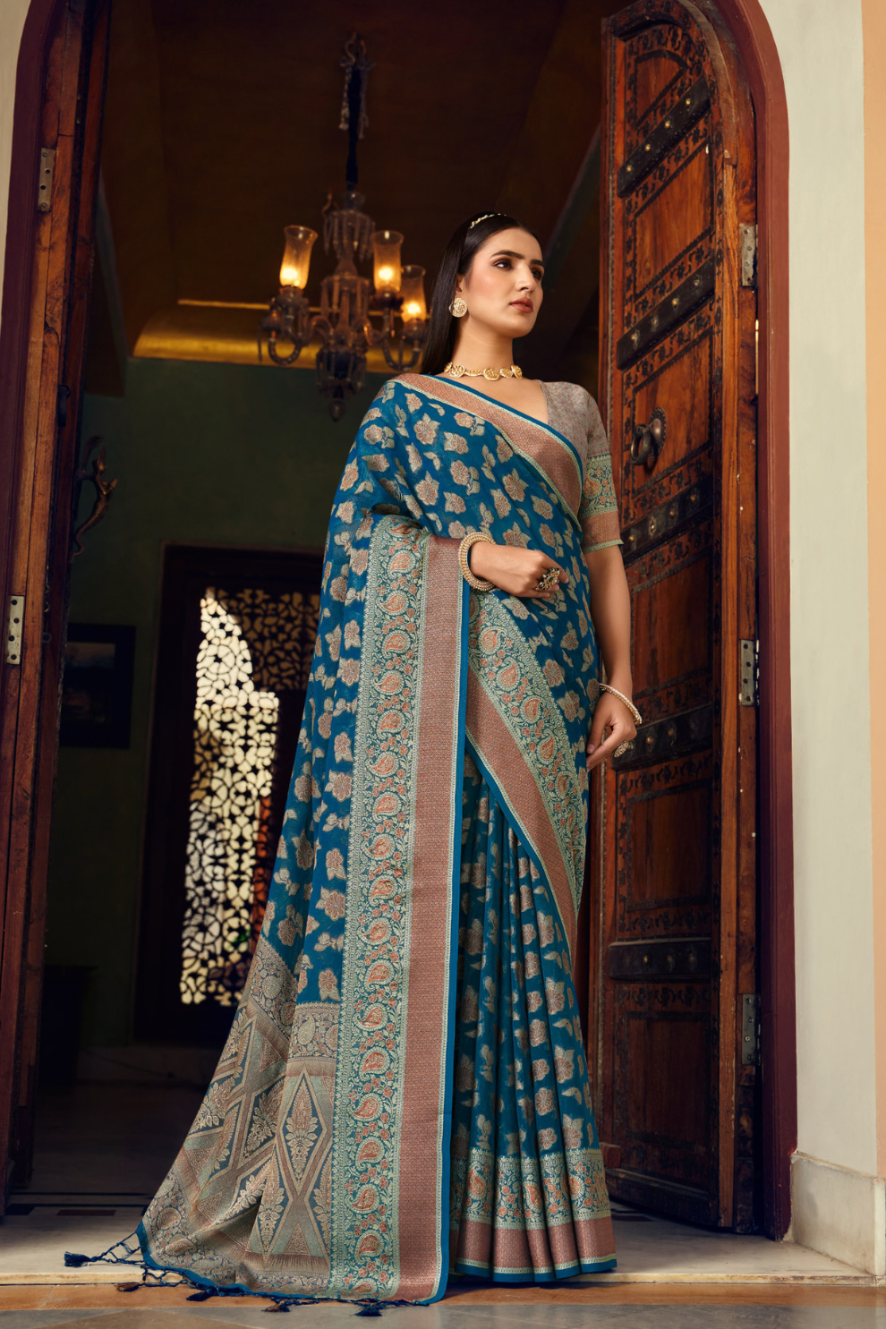 Two Ply Weaving Polyester Georgette Saree with Weaving Buta - LaVante Fashion