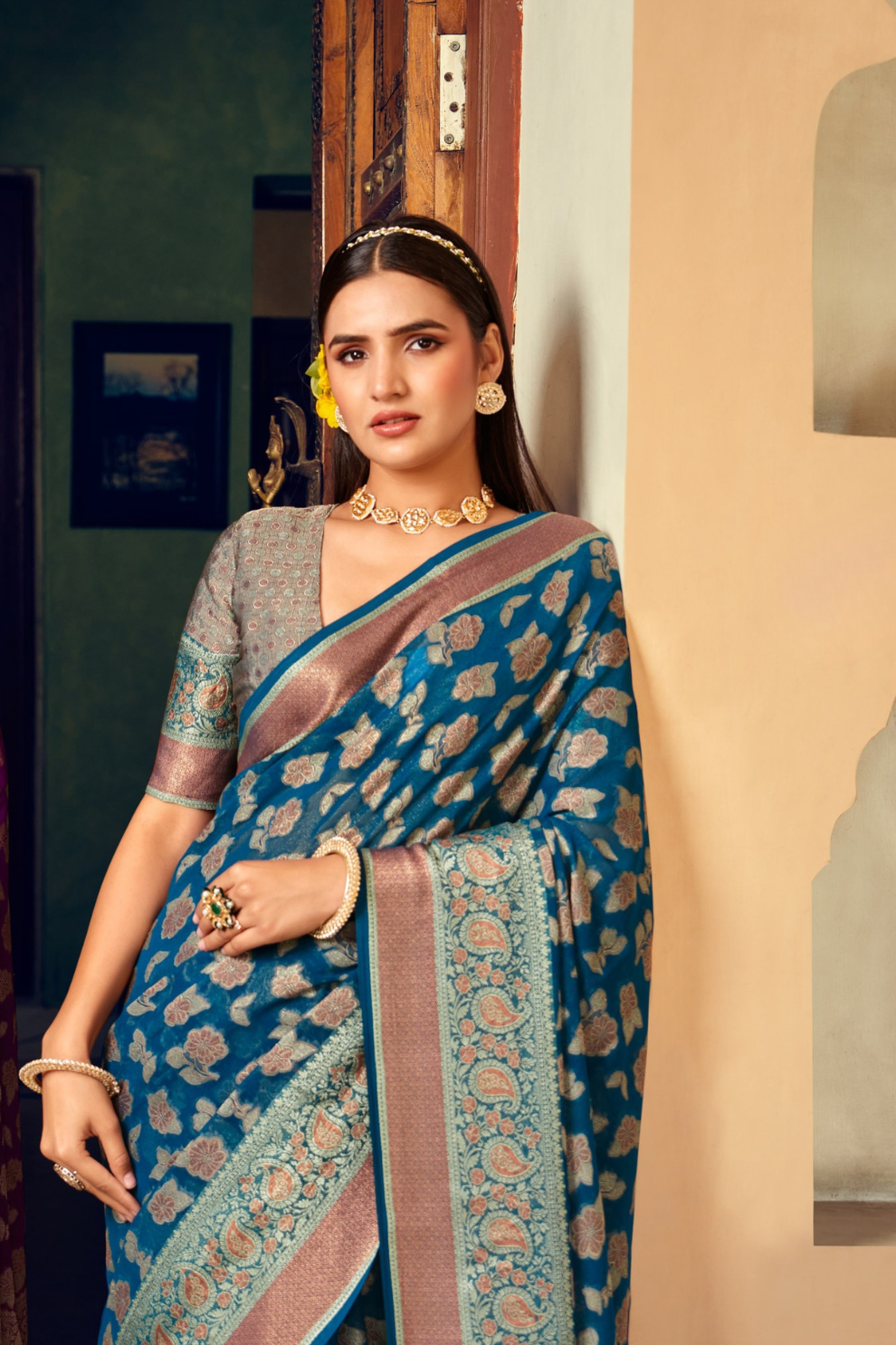 Two Ply Weaving Polyester Georgette Saree with Weaving Buta - LaVante Fashion