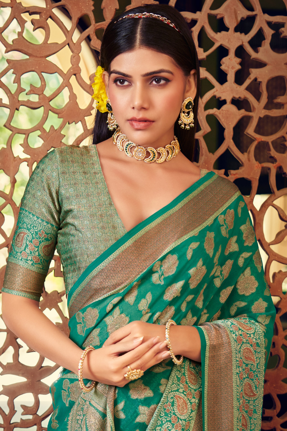 Two Ply Weaving Polyester Georgette Saree with Weaving Buta - LaVante Fashion