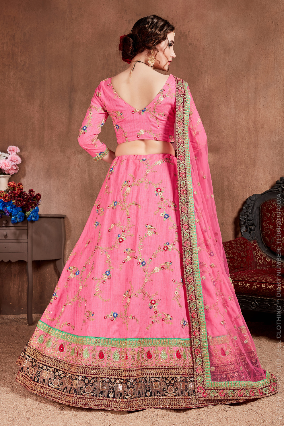 Luxurious Embroidered Mulberry Silk Bridal Lehenga Choli with Dupatta