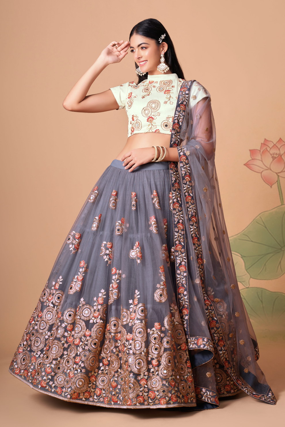 Exquisite Mirror Work Lehenga with Thread, Zari, Dori & Sequins Embroidery