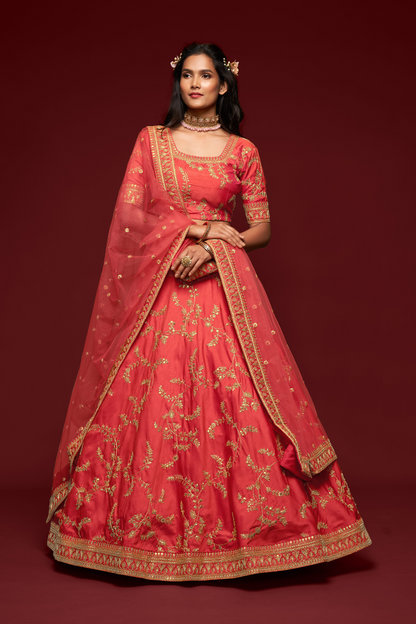 Thread Embroidered Silk Wedding Wear Lehenga Choli