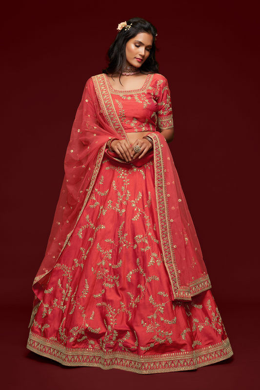 Thread Embroidered Silk Wedding Wear Lehenga Choli