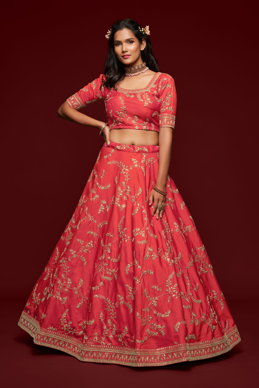 Thread Embroidered Silk Wedding Wear Lehenga Choli
