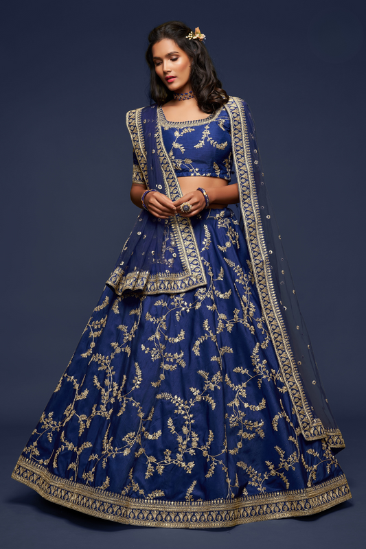 Thread Embroidered Silk Wedding Wear Lehenga Choli