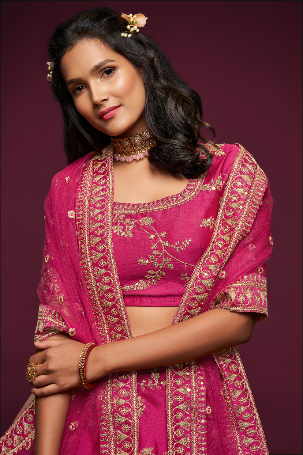 Thread Embroidered Silk Wedding Wear Lehenga Choli