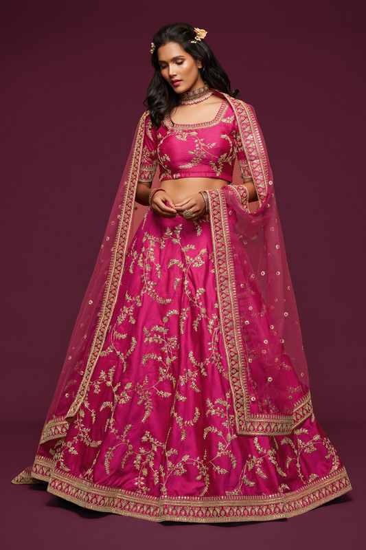 Thread Embroidered Silk Wedding Wear Lehenga Choli