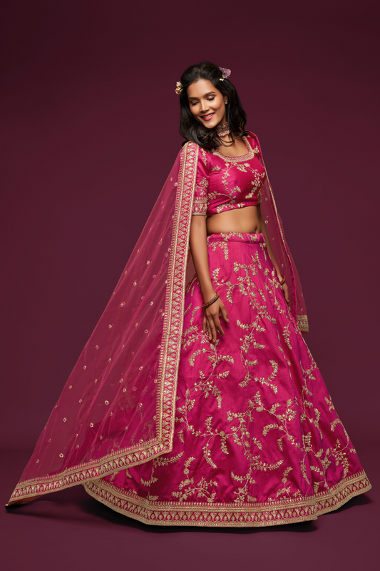 Thread Embroidered Silk Wedding Wear Lehenga Choli