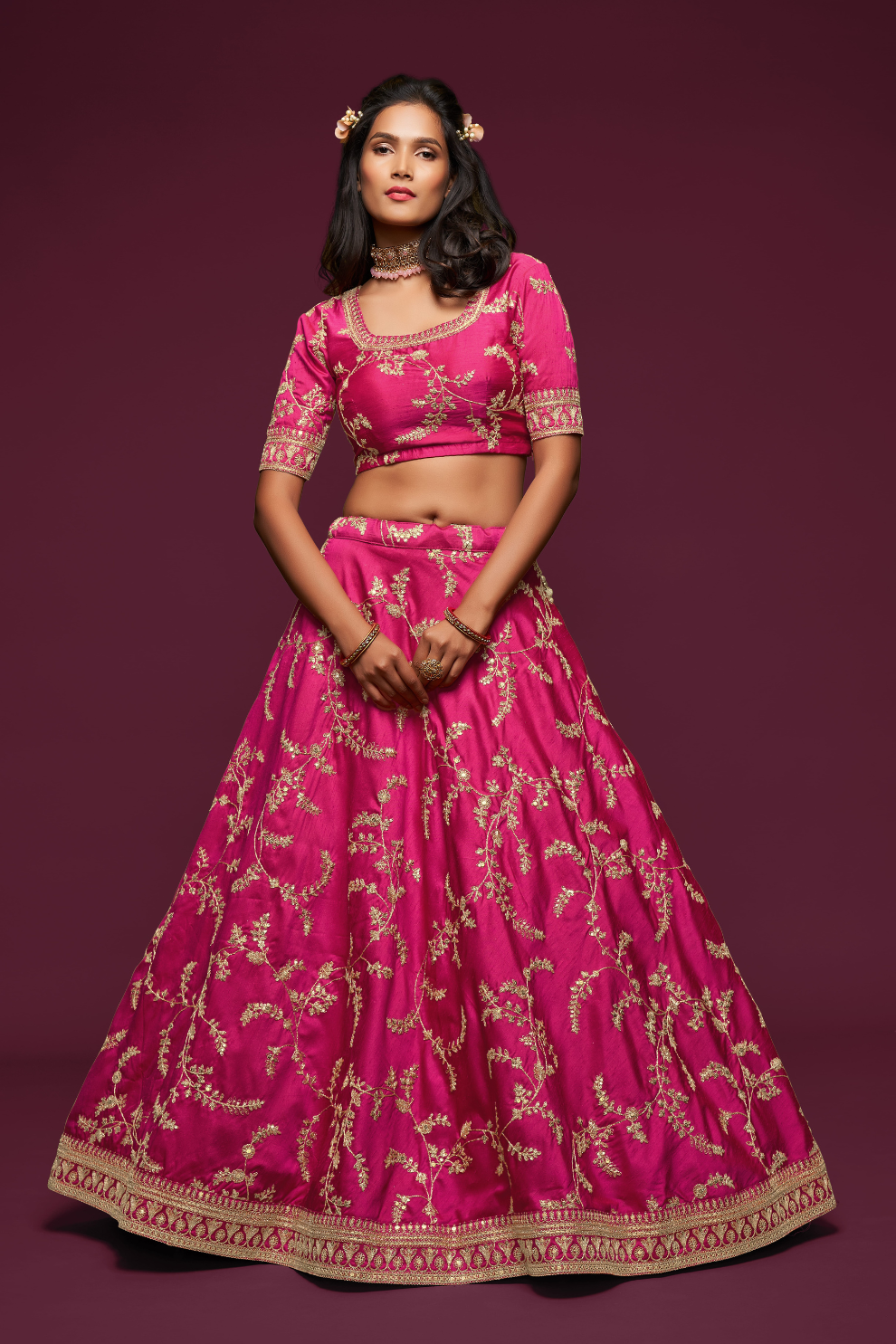 Thread Embroidered Silk Wedding Wear Lehenga Choli