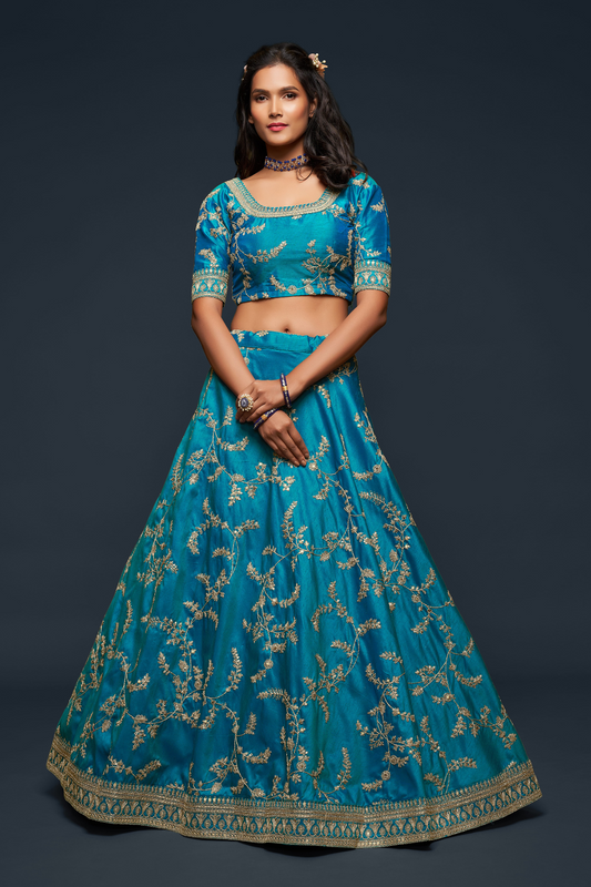 Thread Embroidered Silk Wedding Wear Lehenga Choli