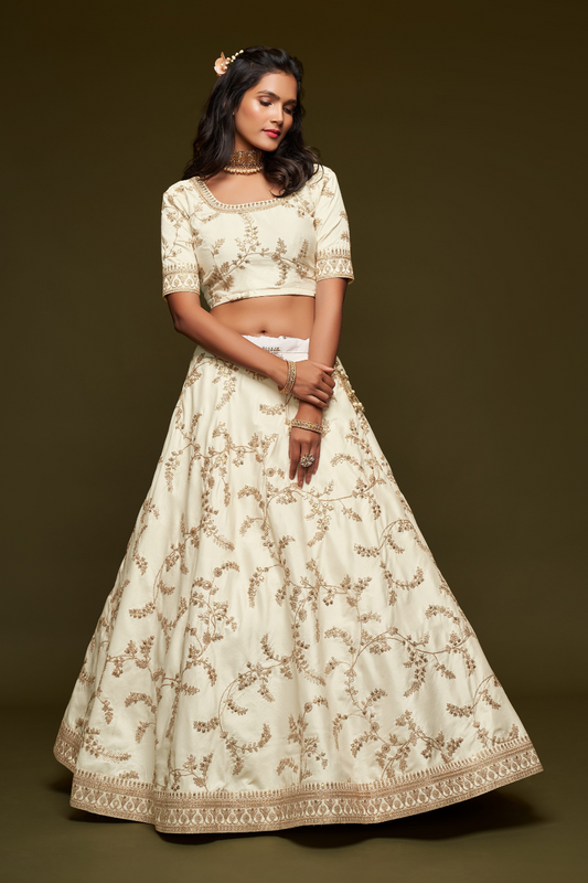 Thread Embroidered Silk Wedding Wear Lehenga Choli