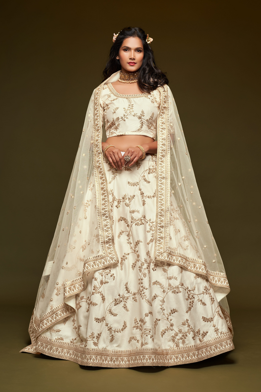 Thread Embroidered Silk Wedding Wear Lehenga Choli
