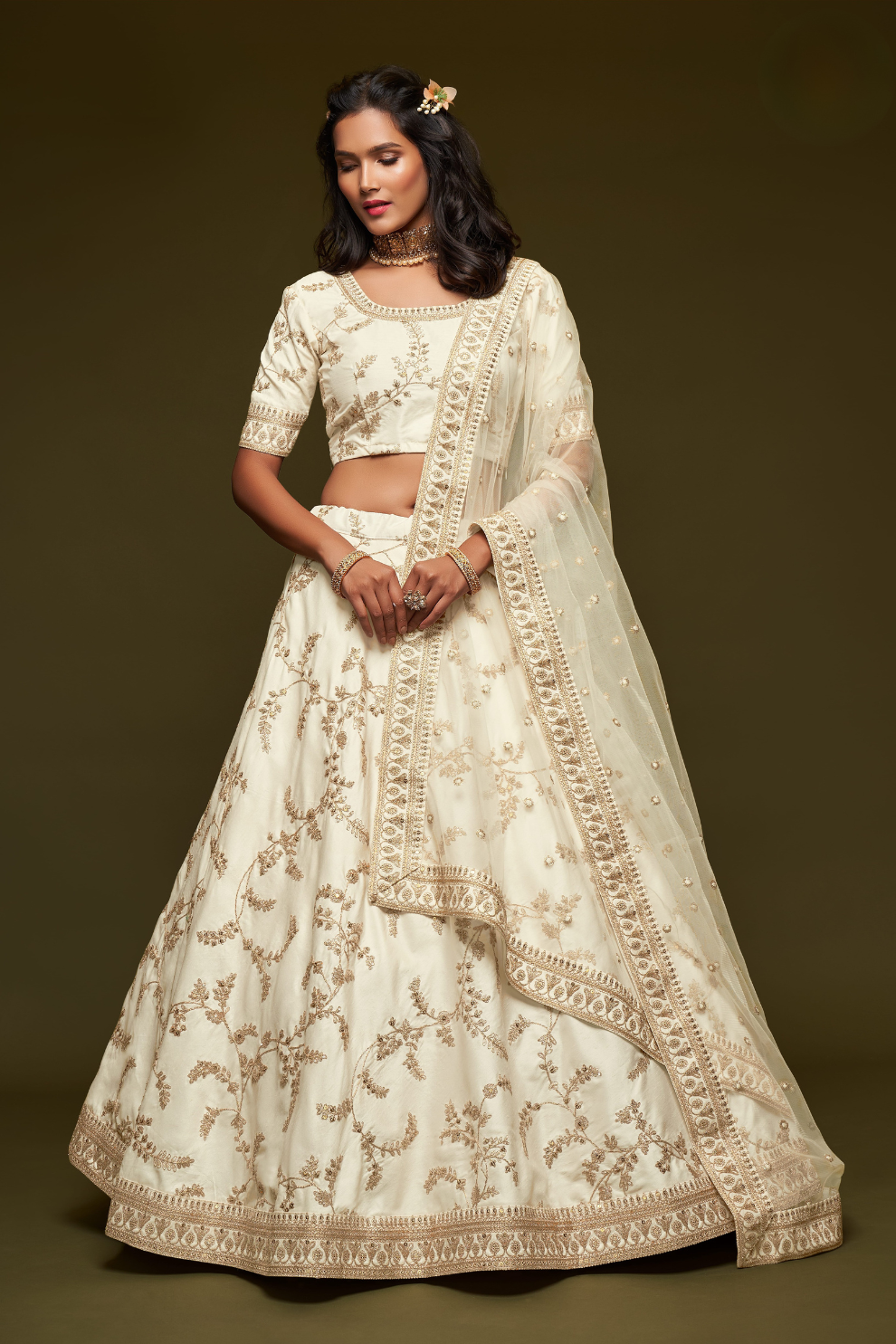 Thread Embroidered Silk Wedding Wear Lehenga Choli