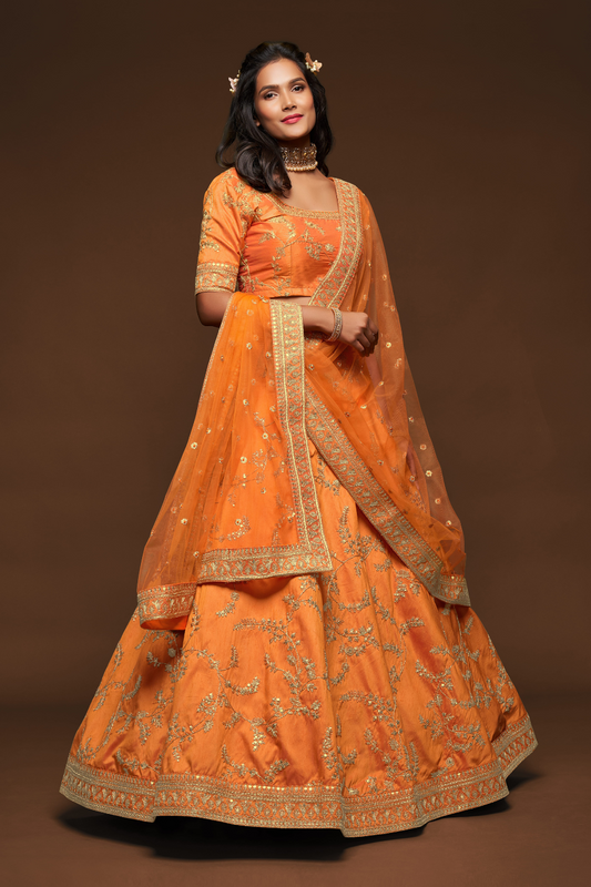 Thread Embroidered Silk Wedding Wear Lehenga Choli