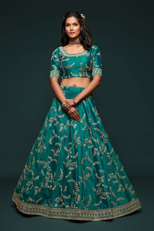 Thread Embroidered Silk Wedding Wear Lehenga Choli