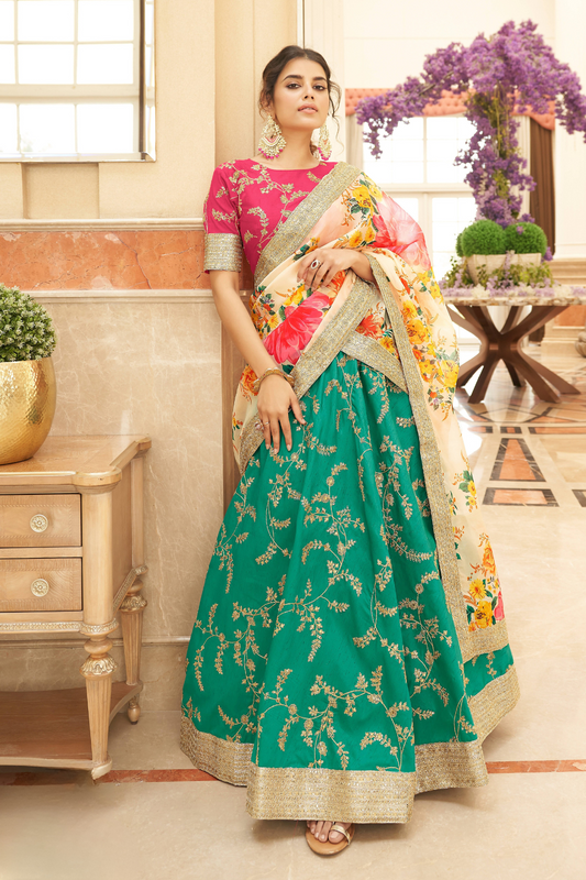 Elegant blouse and soft net dupatta with border detailing