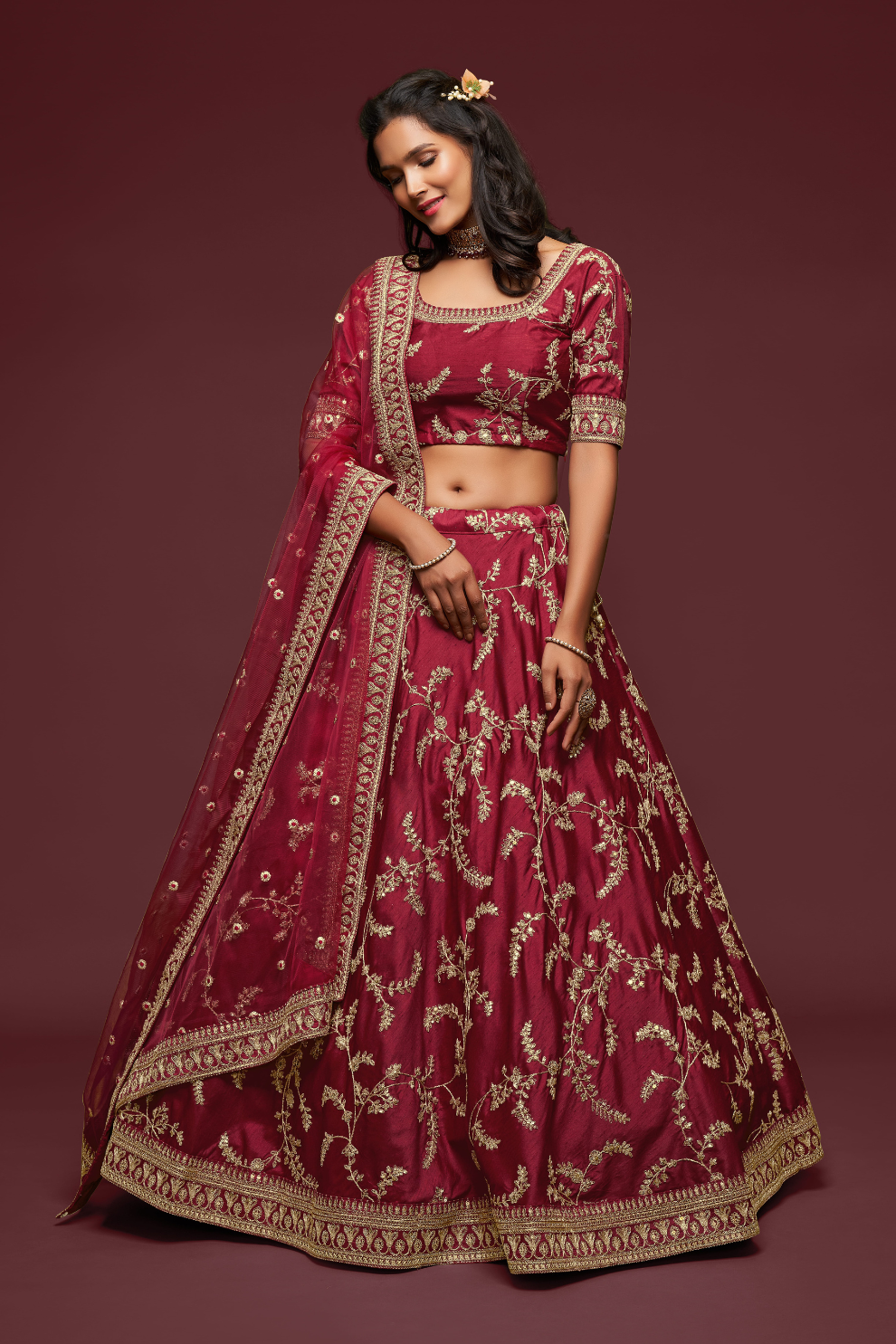 Thread Embroidered Silk Wedding Wear Lehenga Choli