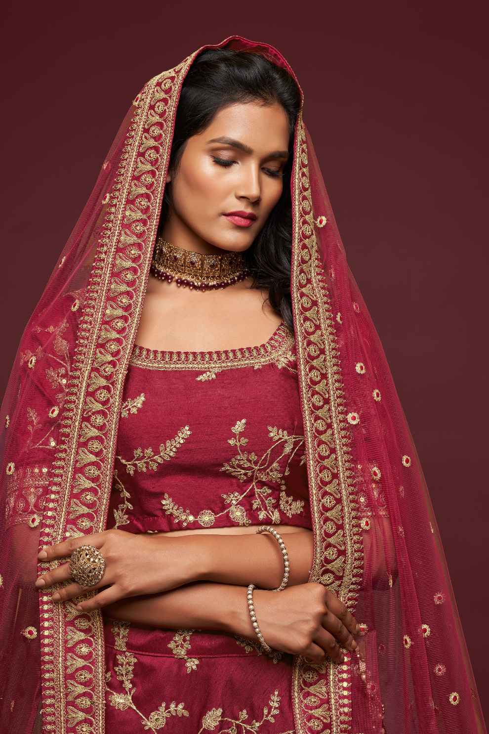 Thread Embroidered Silk Wedding Wear Lehenga Choli