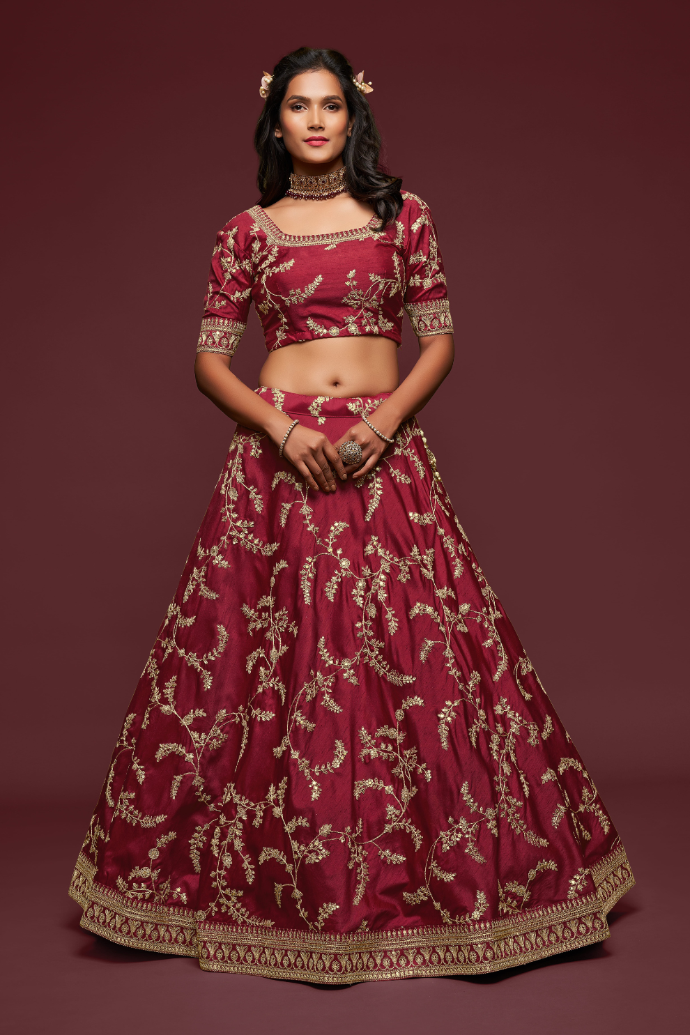 Thread Embroidered Silk Wedding Wear Lehenga Choli