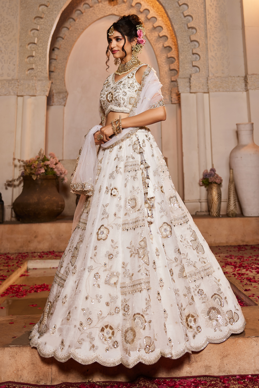 Glamorous Tissue Lehenga Choli & Dupatta with Intricate Sequins Work