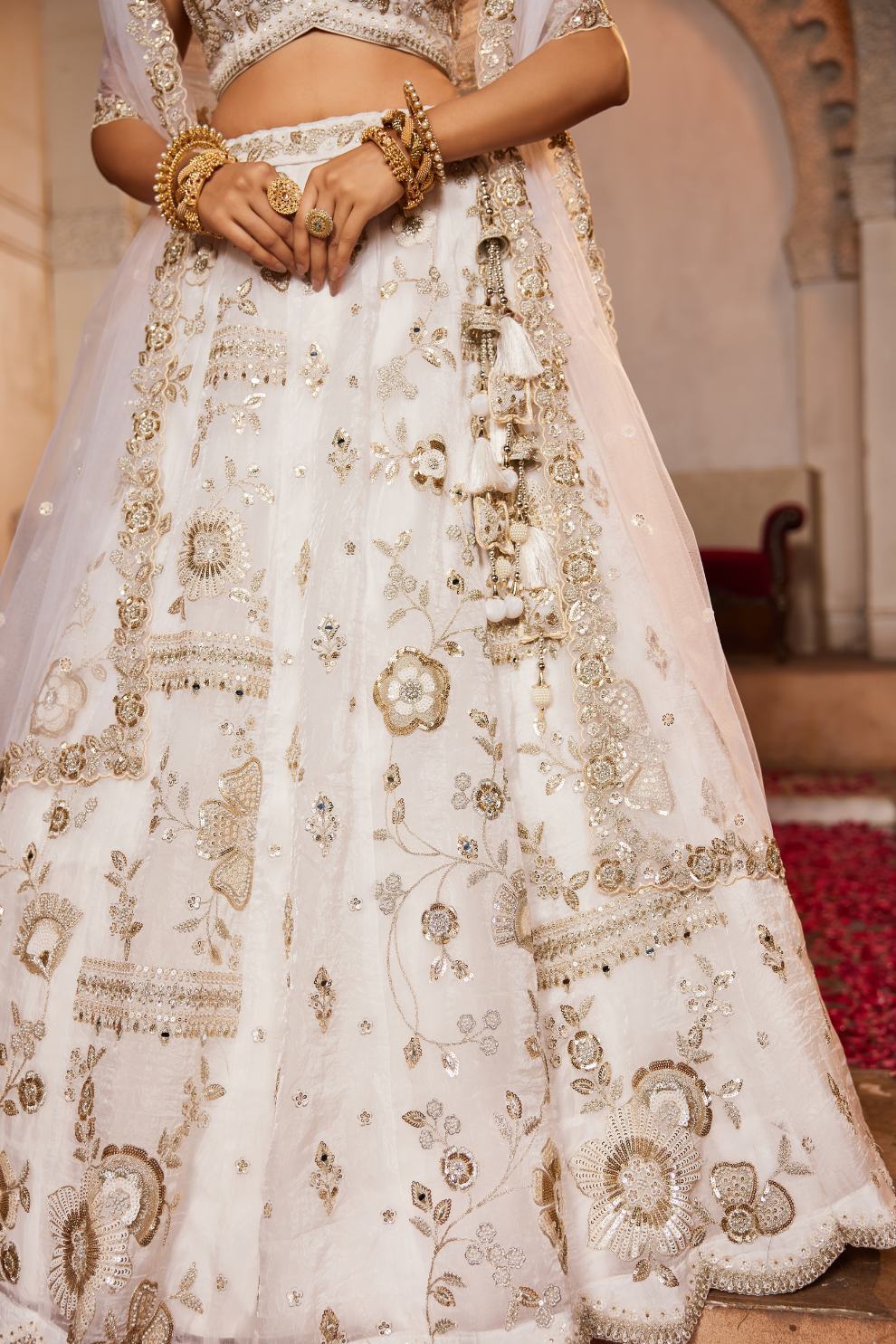 Glamorous Tissue Lehenga Choli & Dupatta with Intricate Sequins Work