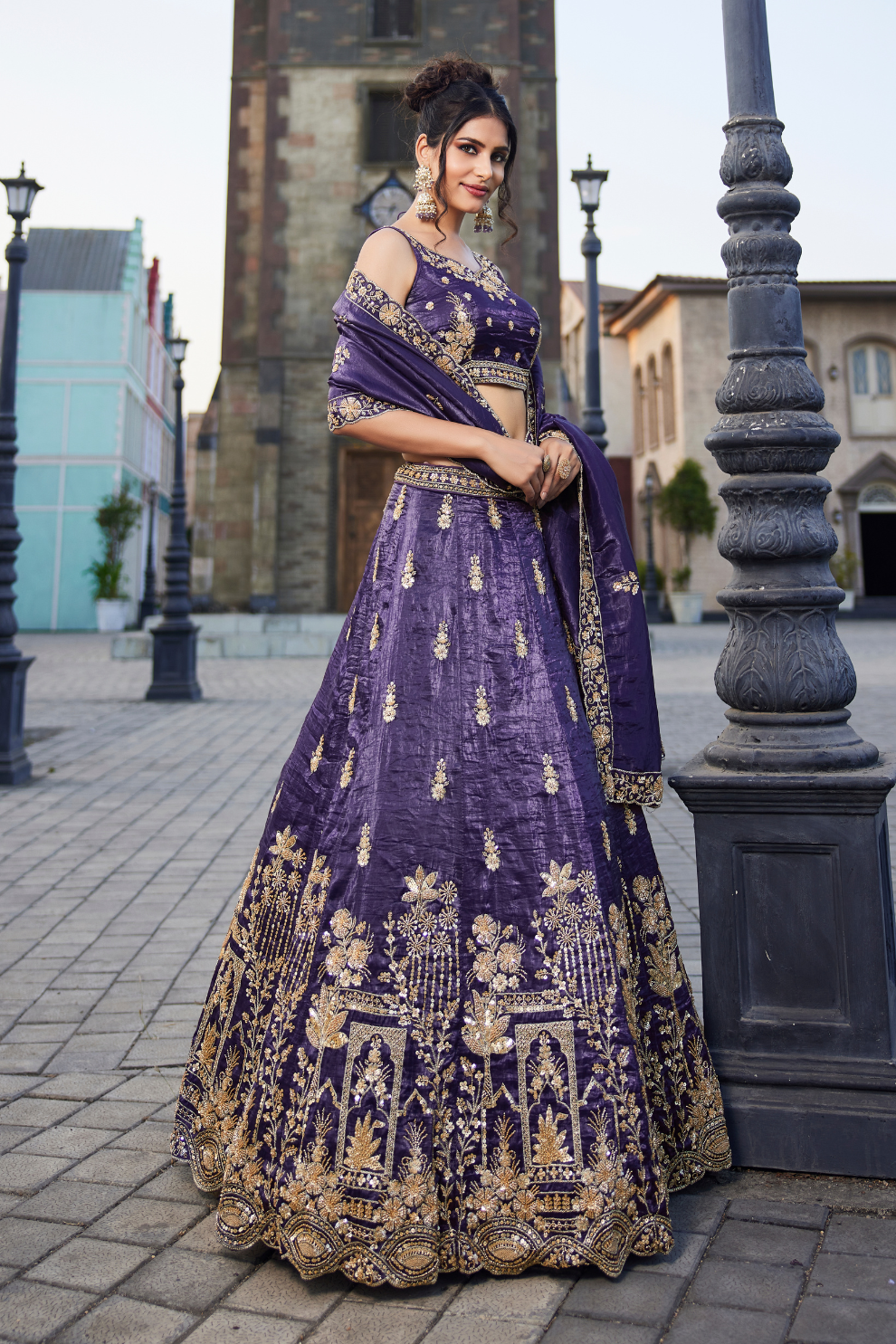 Tissue Fabric Semi-Stitched Lehenga Choli with Handwork Cutdana Embroidery and Dupatta