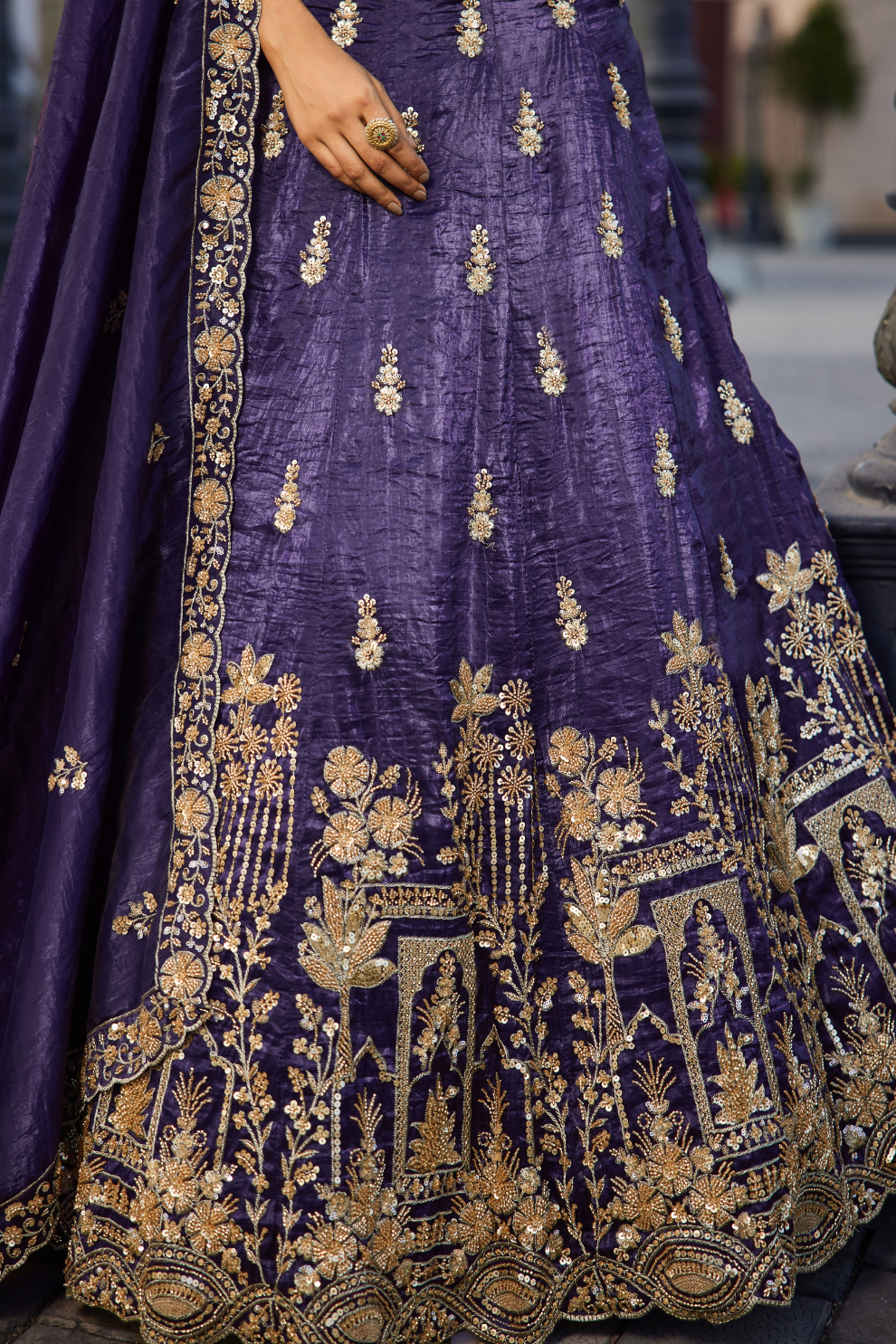 Tissue Fabric Semi-Stitched Lehenga Choli with Handwork Cutdana Embroidery and Dupatta