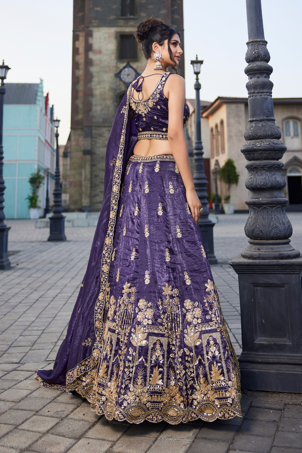 Tissue Fabric Semi-Stitched Lehenga Choli with Handwork Cutdana Embroidery and Dupatta