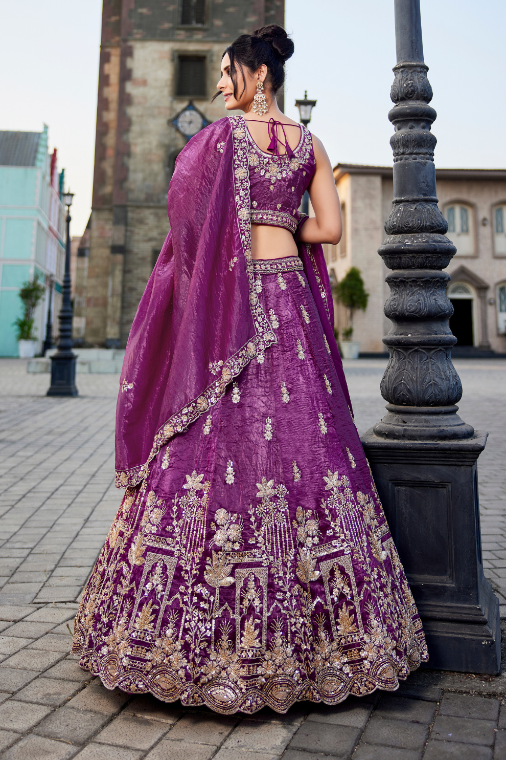 Tissue Fabric Semi-Stitched Lehenga Choli with Handwork Cutdana Embroidery and Dupatta