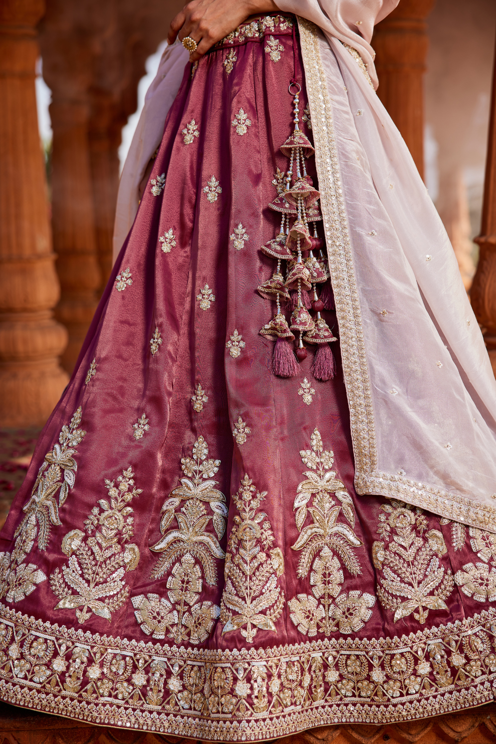 Designer Tissue Lehenga Choli with Sequin Embroidery and Coordinated Dupatta
