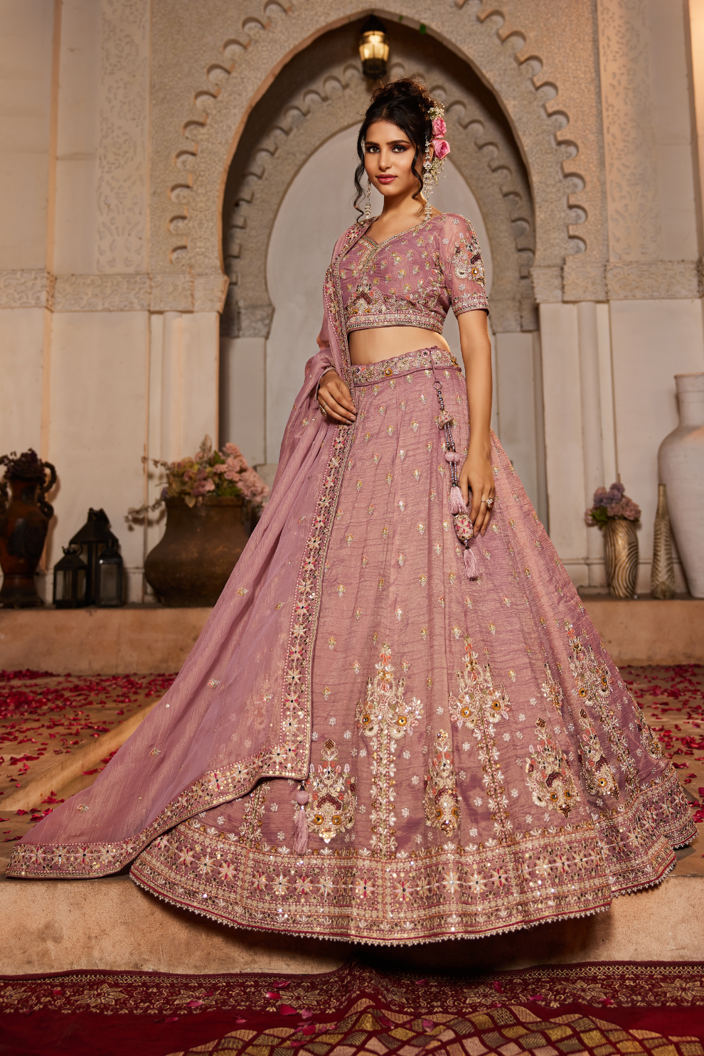 Tissue Lehenga Choli & Dupatta with Sequin Embroidery