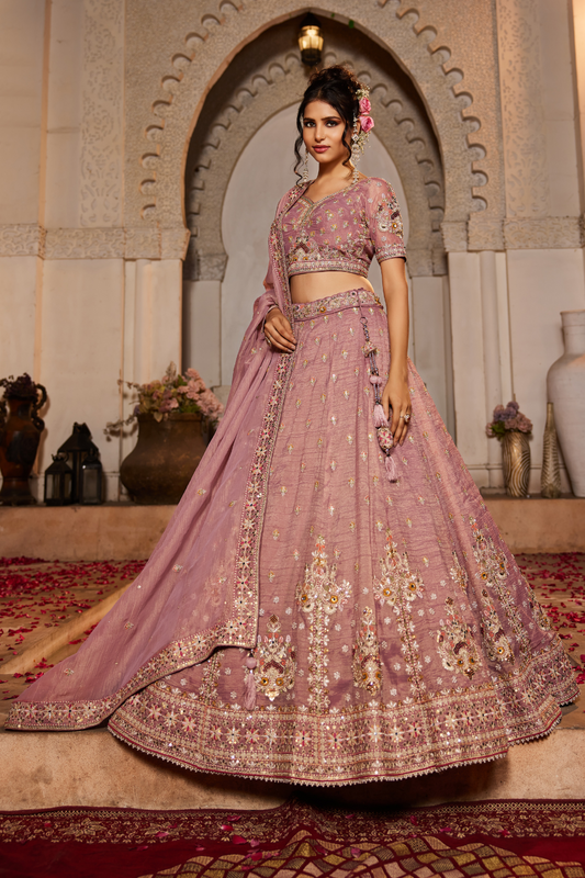 Tissue Lehenga Choli & Dupatta with Sequin Embroidery