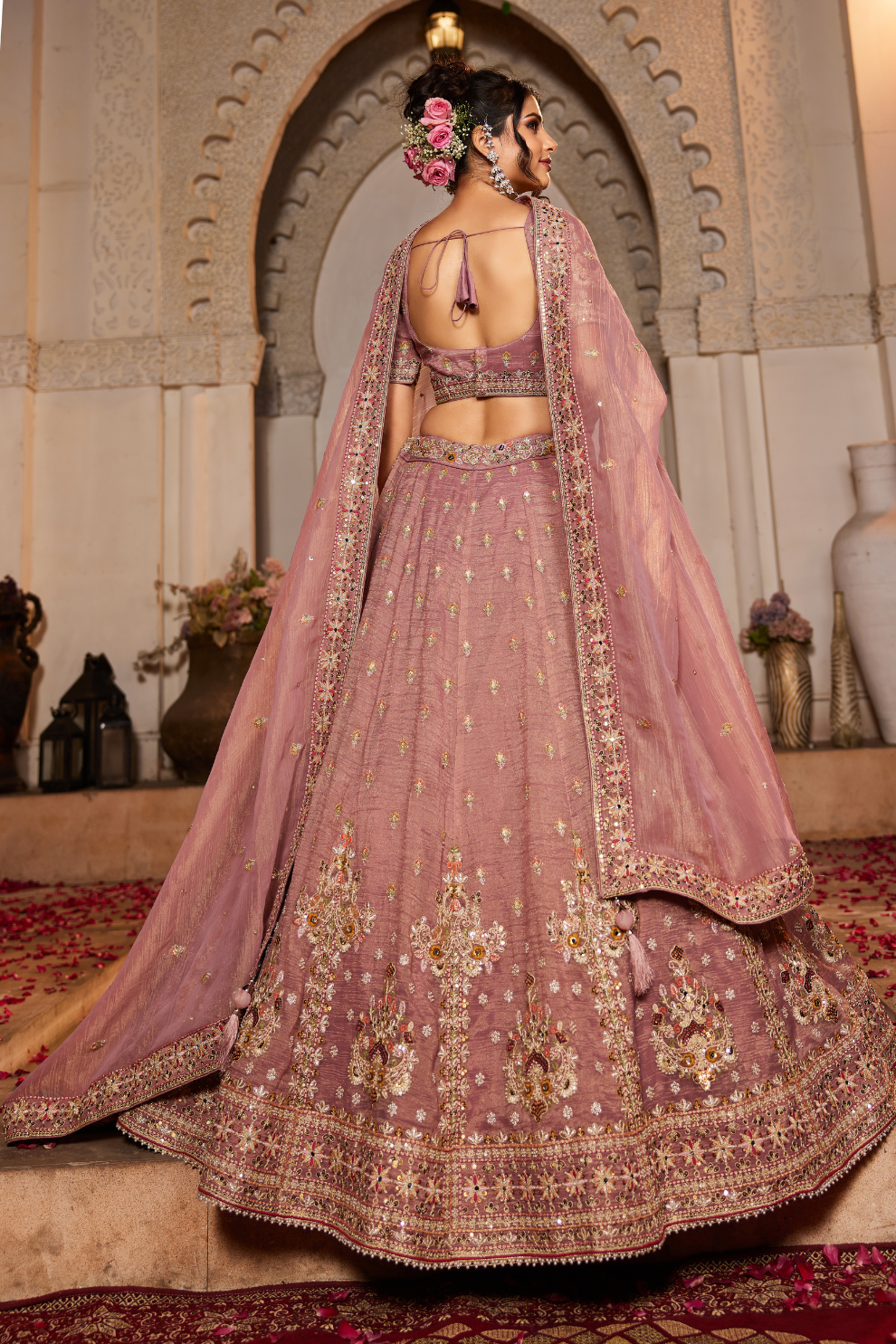 Tissue Lehenga Choli & Dupatta with Sequin Embroidery