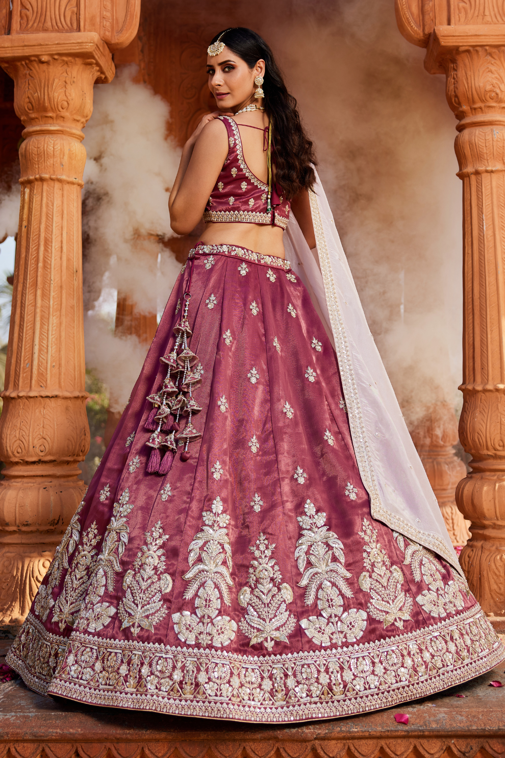 Designer Tissue Lehenga Choli with Sequin Embroidery and Coordinated Dupatta