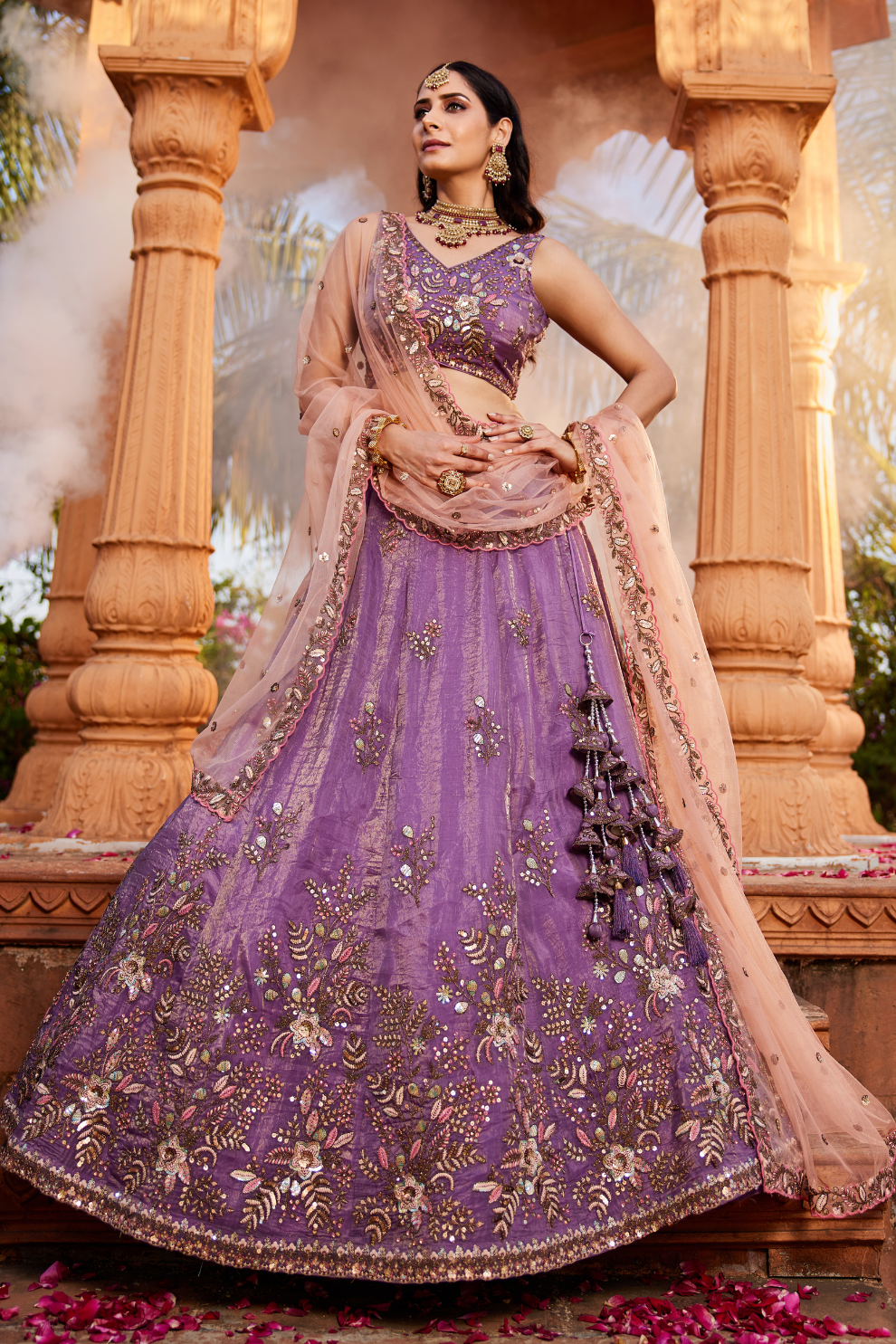 Elegant Tissue Sequin Embroidered Semi-Stitched Lehenga Choli with Dupatta