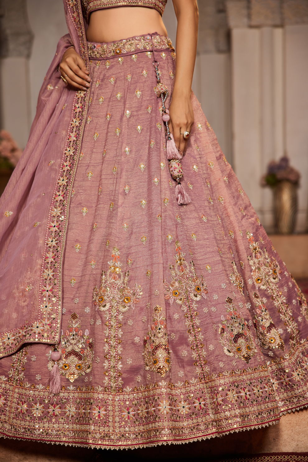 Tissue Lehenga Choli & Dupatta with Sequin Embroidery