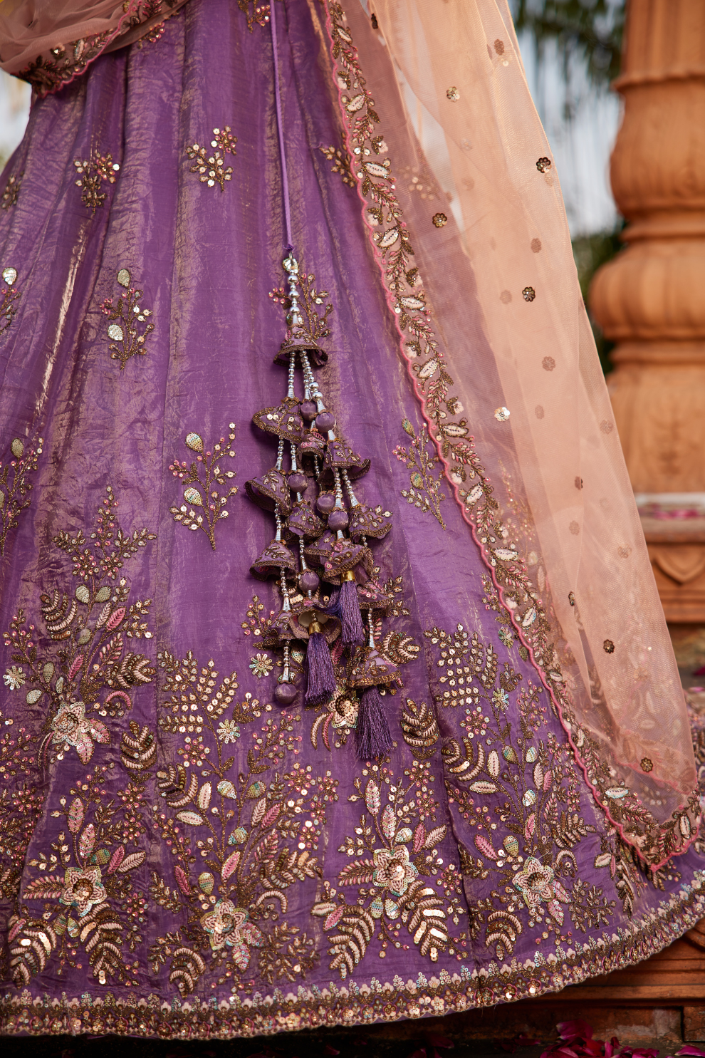 Elegant Tissue Sequin Embroidered Semi-Stitched Lehenga Choli with Dupatta