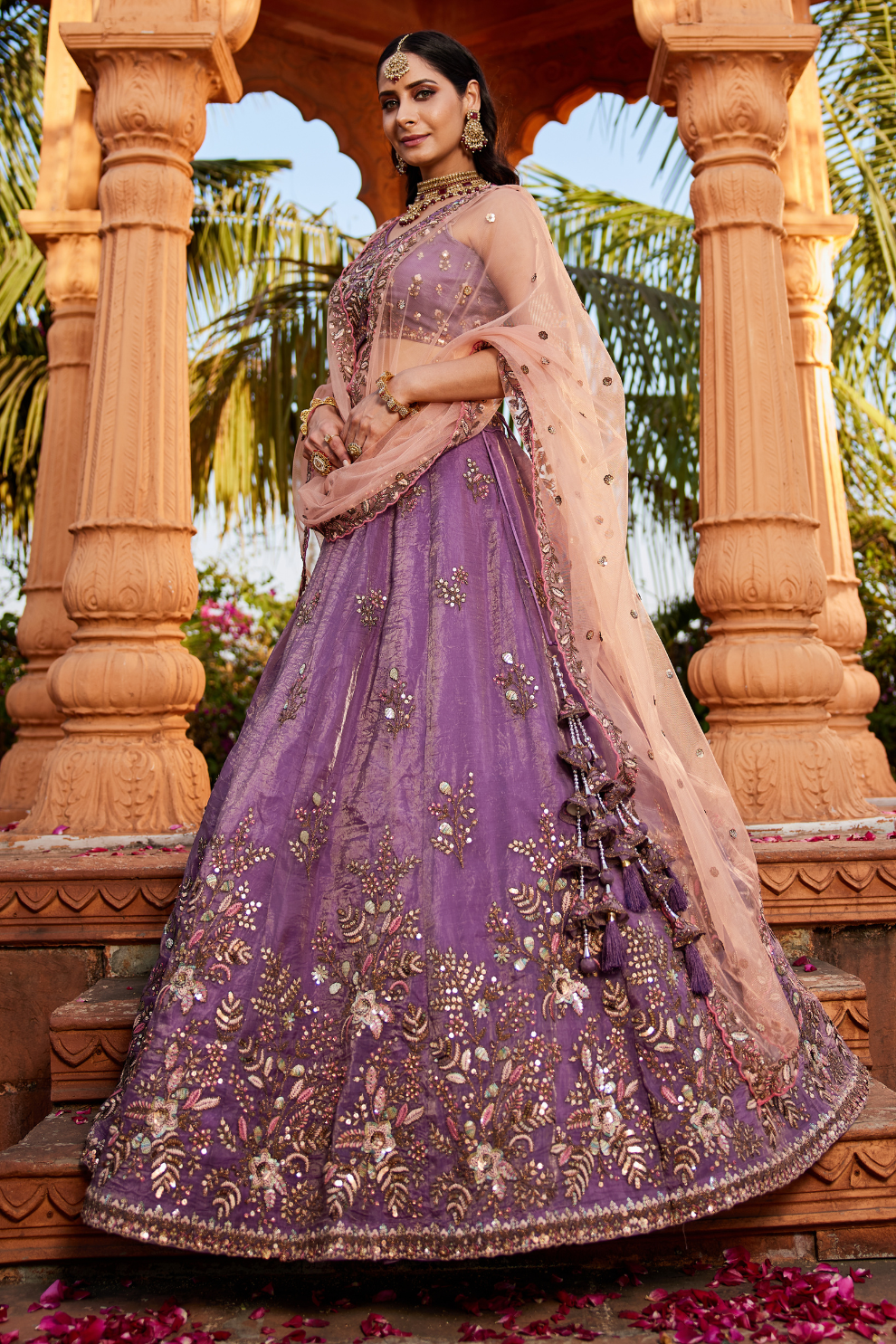 Elegant Tissue Sequin Embroidered Semi-Stitched Lehenga Choli with Dupatta