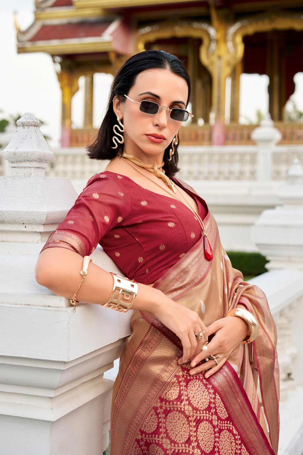 Tissue Silk Saree with Zari Booti and Elegant Sheen - LaVante Fashion