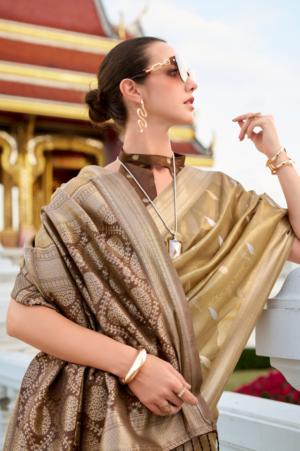Tissue Silk Saree with Zari Booti and Elegant Sheen - LaVante Fashion