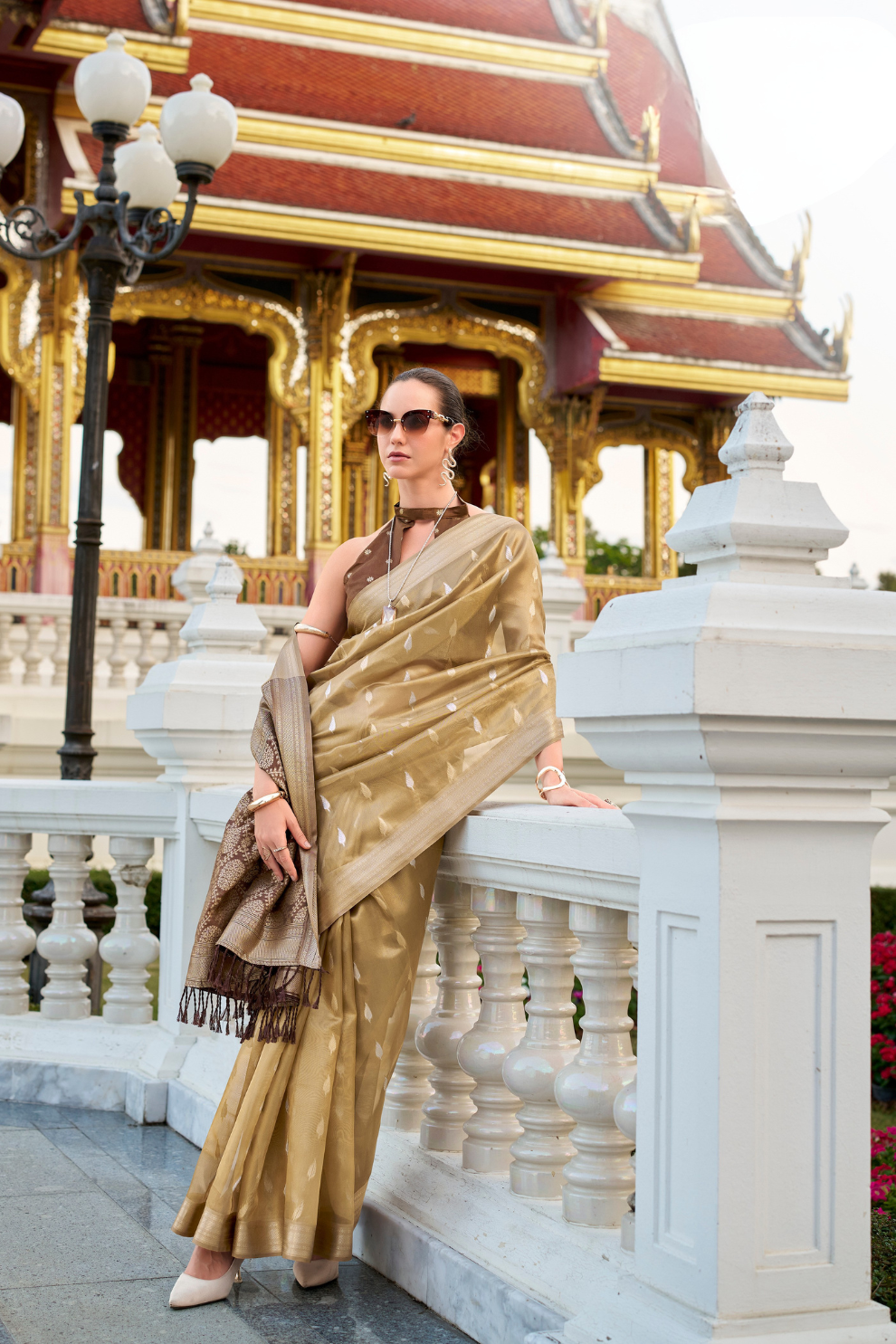 Tissue Silk Saree with Zari Booti and Elegant Sheen - LaVante Fashion