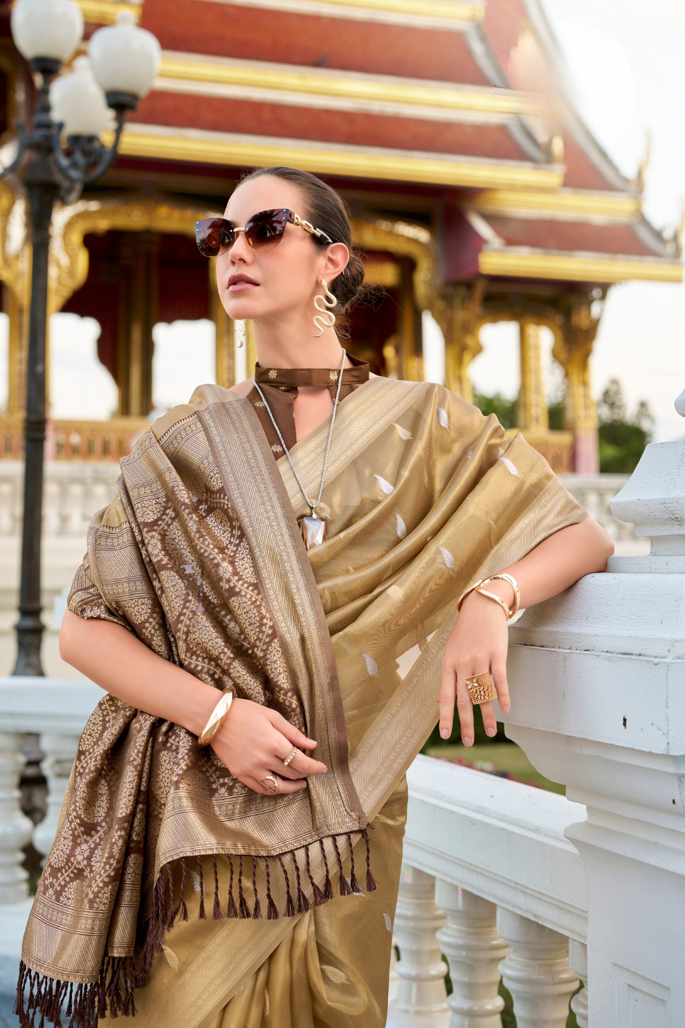 Tissue Silk Saree with Zari Booti and Elegant Sheen - LaVante Fashion