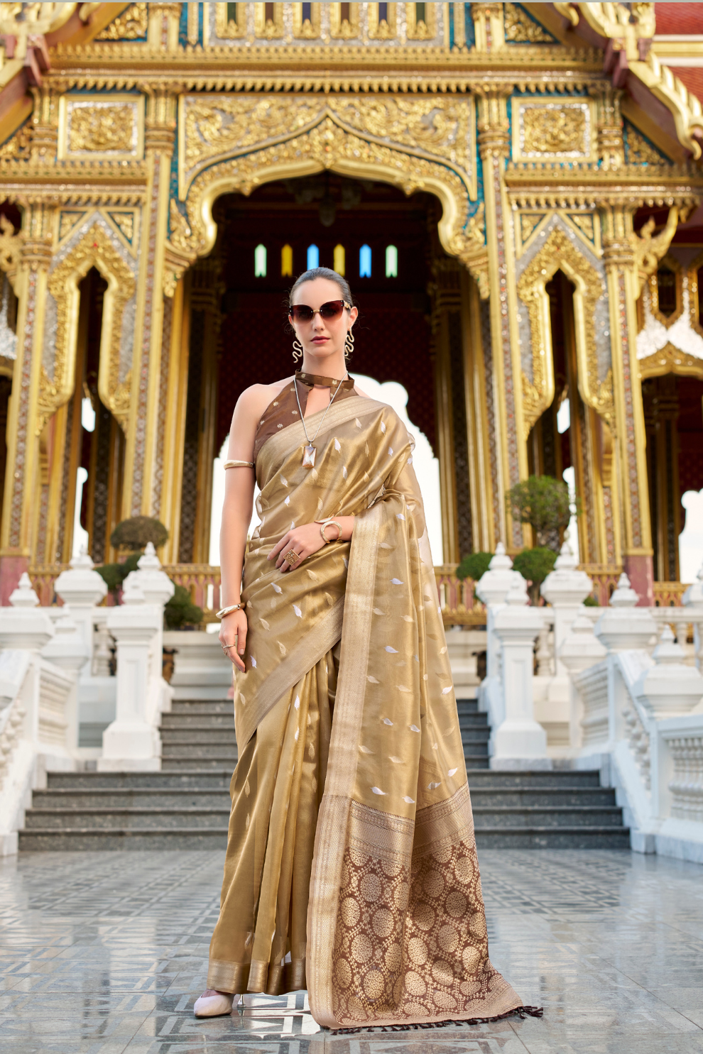 Tissue Silk Saree with Zari Booti and Elegant Sheen - LaVante Fashion