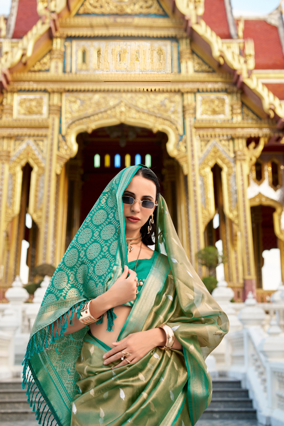Tissue Silk Saree with Zari Booti and Elegant Sheen - LaVante Fashion