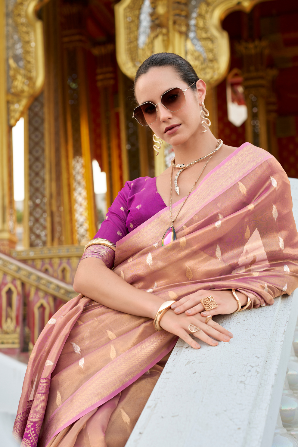 Tissue Silk Saree with Zari Booti and Elegant Sheen - LaVante Fashion