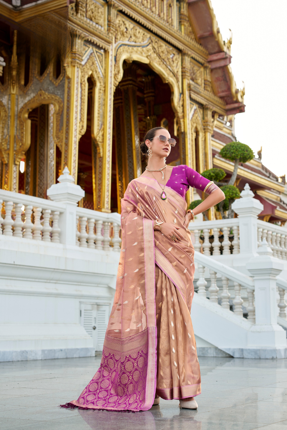 Tissue Silk Saree with Zari Booti and Elegant Sheen - LaVante Fashion