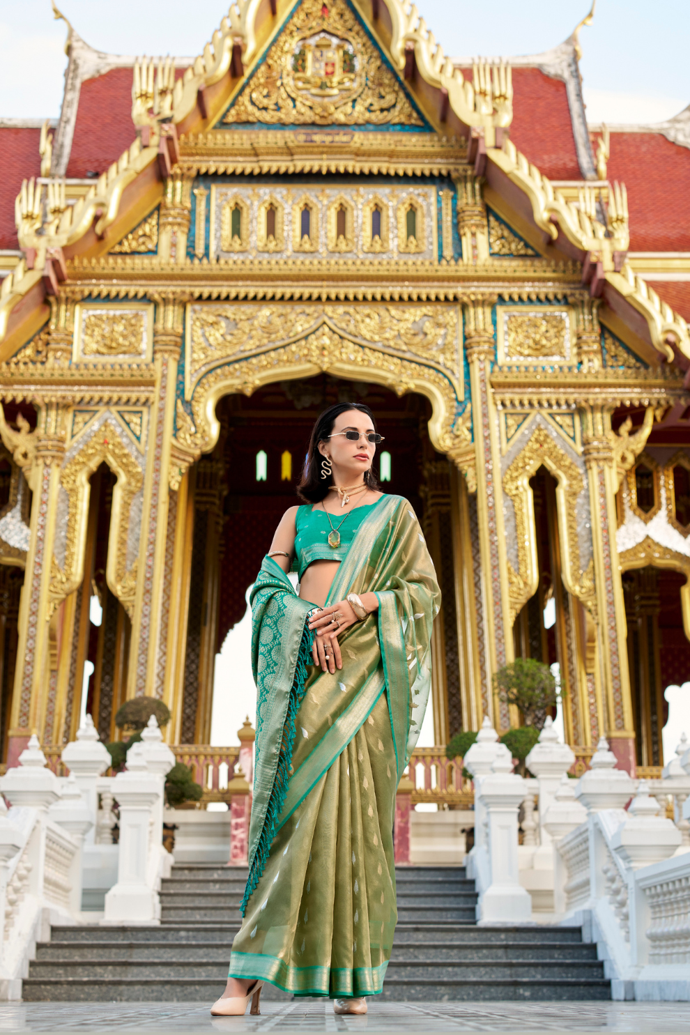 Tissue Silk Saree with Zari Booti and Elegant Sheen - LaVante Fashion