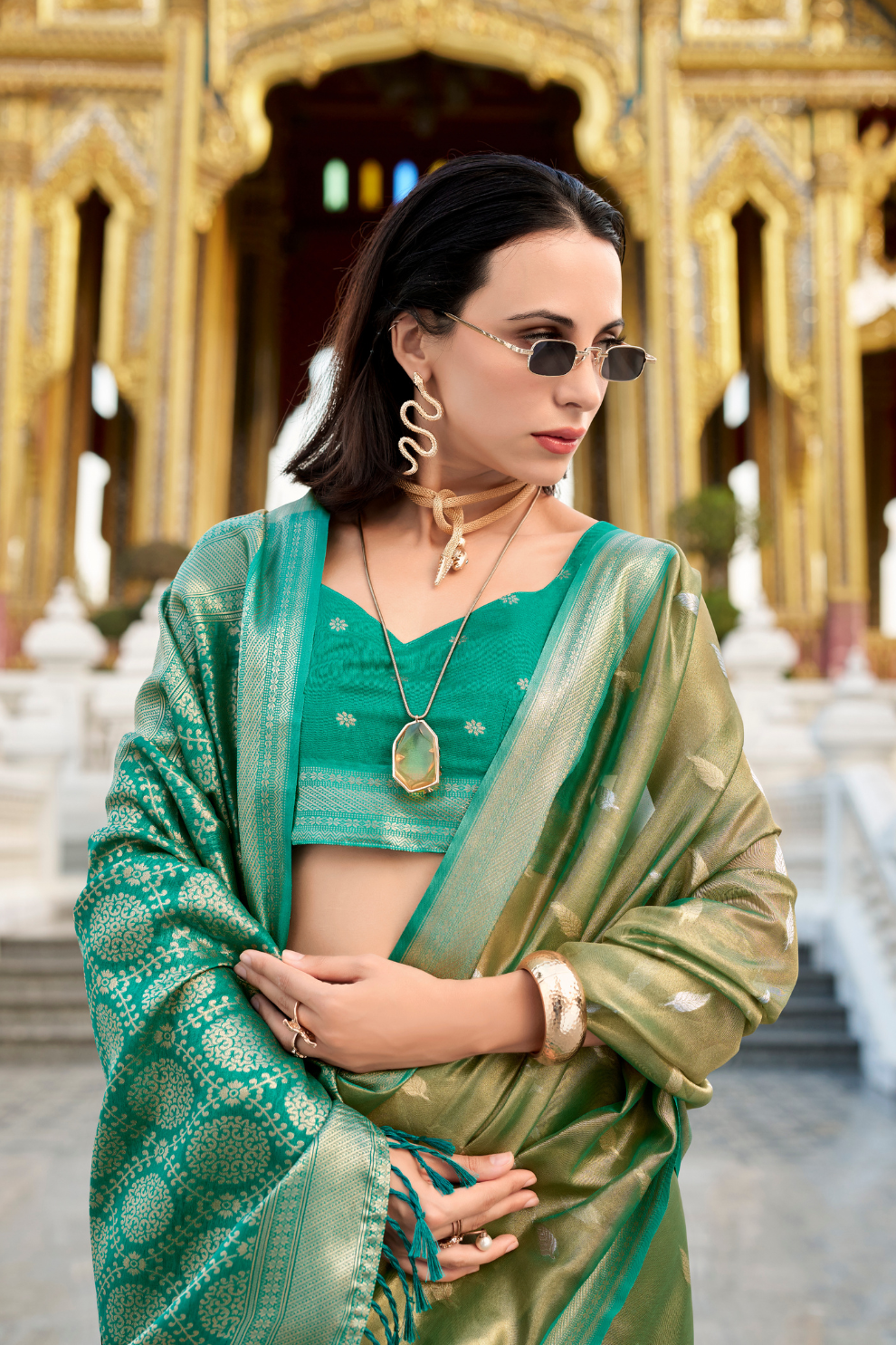 Tissue Silk Saree with Zari Booti and Elegant Sheen - LaVante Fashion